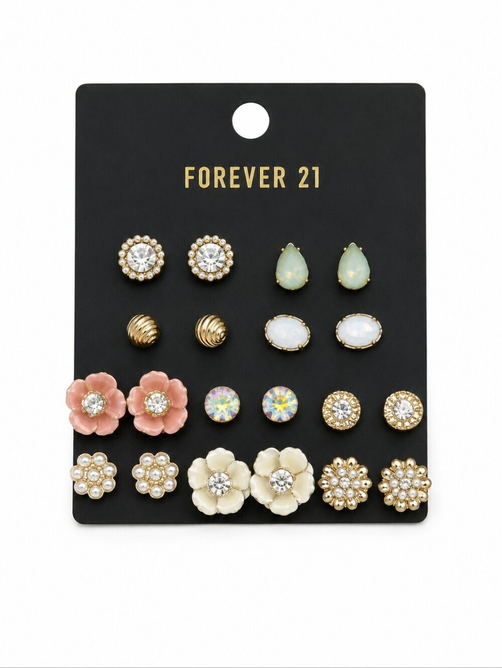 Vtg FOREVER 21 Deadstock Ten Pair Floral Rhinestone Post Earrings